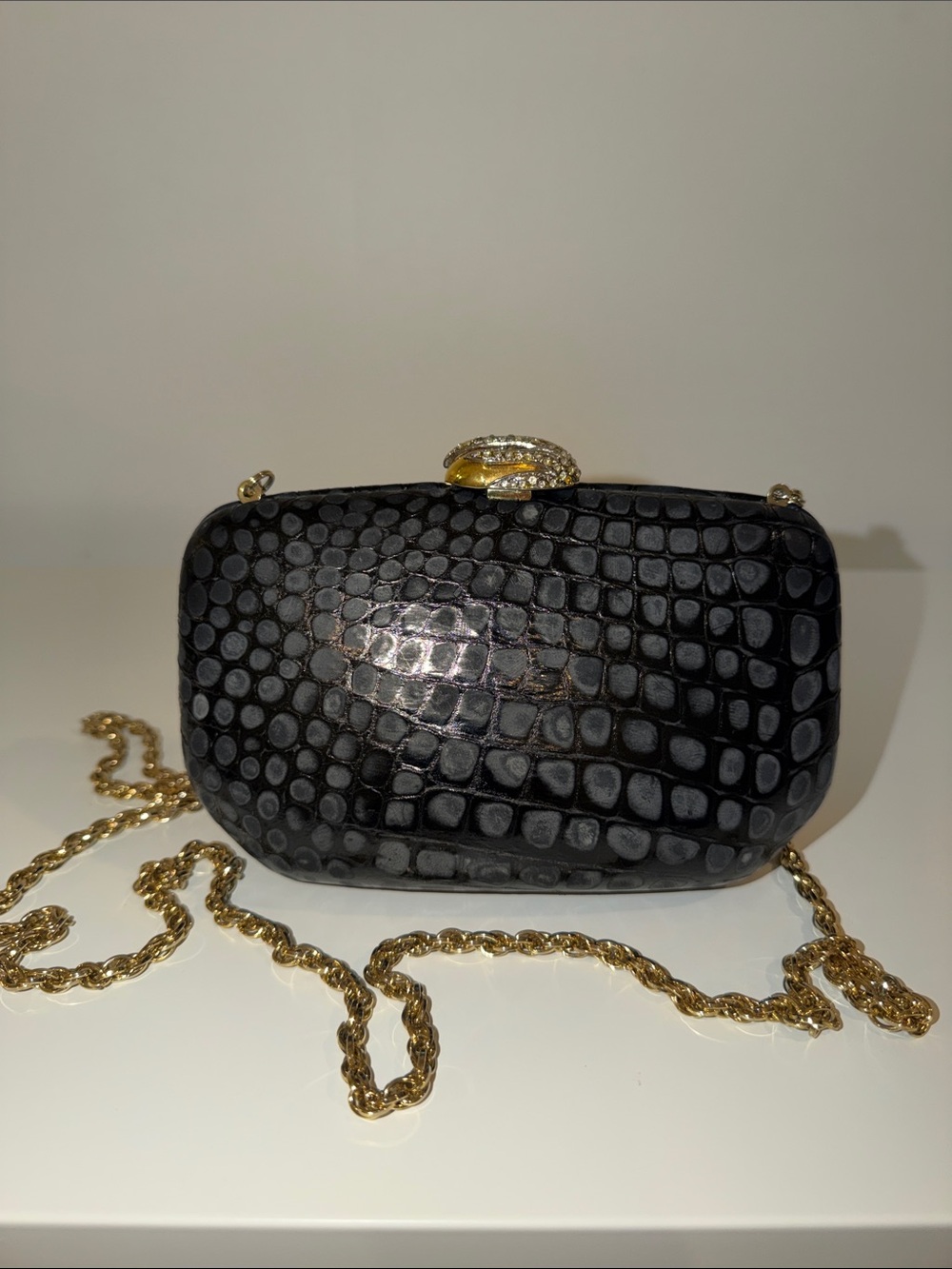 Vintage RODO Italy black croc embossed leather clutch shoulder bag - Picture 12 of 14